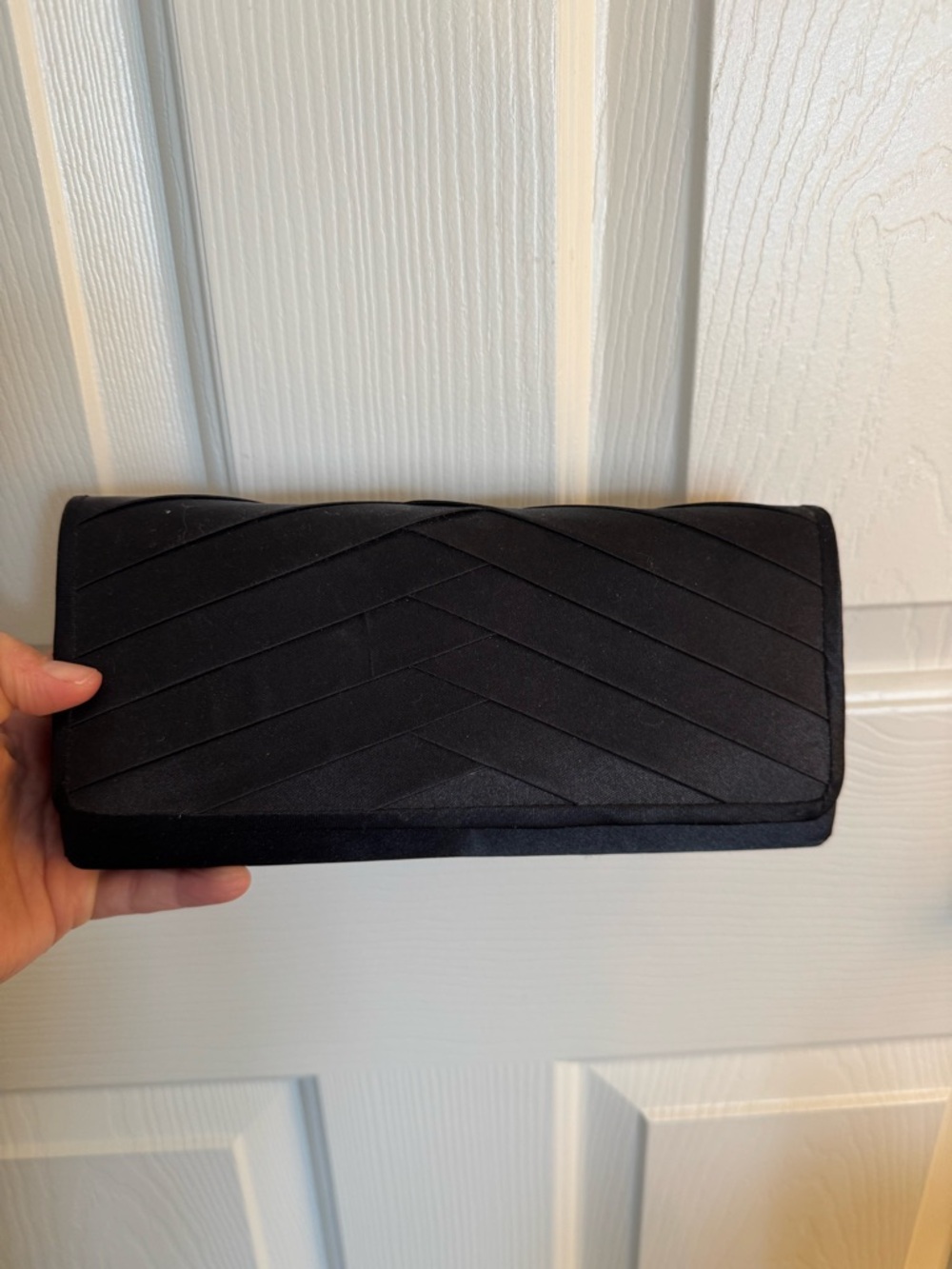 Black Satin Chevron Clutch